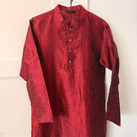 Red Men's Kurta Top (L) - Picture 1 of 2
